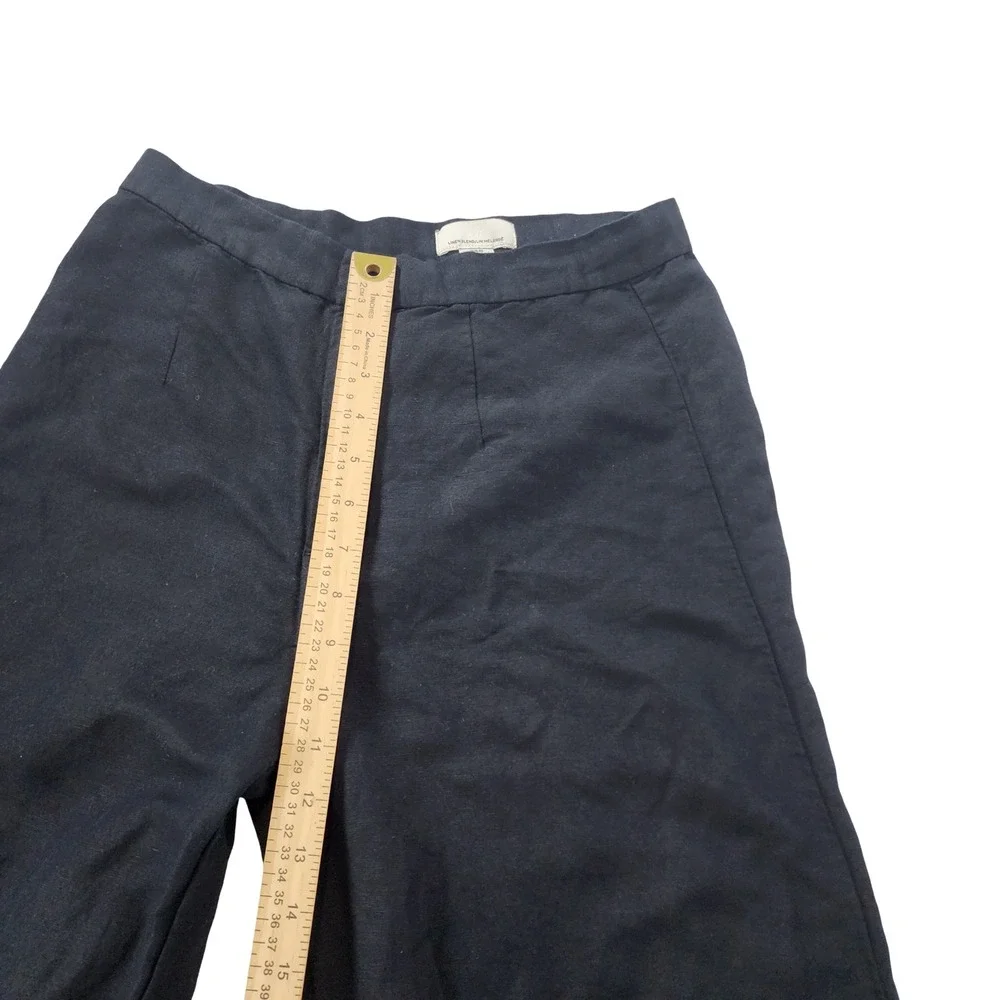 HM Linen Blend Wide Leg Trousers Navy Blue High Rise Pants Womens Size 8
